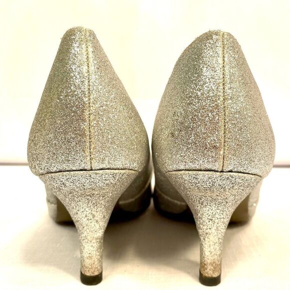 SILVER PEEP TOE 3” KITTEN HEEL DANCE FLEX S-8.5W - Picture 4 of 5